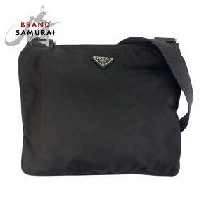 Prada Tessuto triangular logo plate black nylon shoulder bag